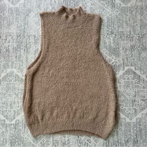 Favlux Fashion Light Beige Turtle Neck Sweater Vest Sleeveless Side Slits Size M